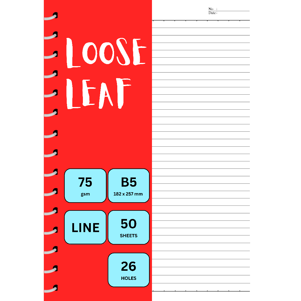 

LOOSE LEAF / KERTAS ISI BINDER, UKURAN A4, B5, DAN A5 / LINE, GRID, PLAIN