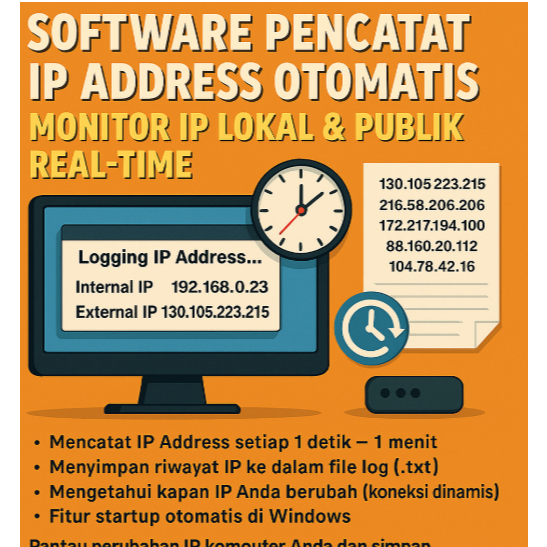 SOFTWARE PENCATAT IP ADDRESS OTOMATIS - MONITOR IP LOKAL & PUBLIK REAL-TIME