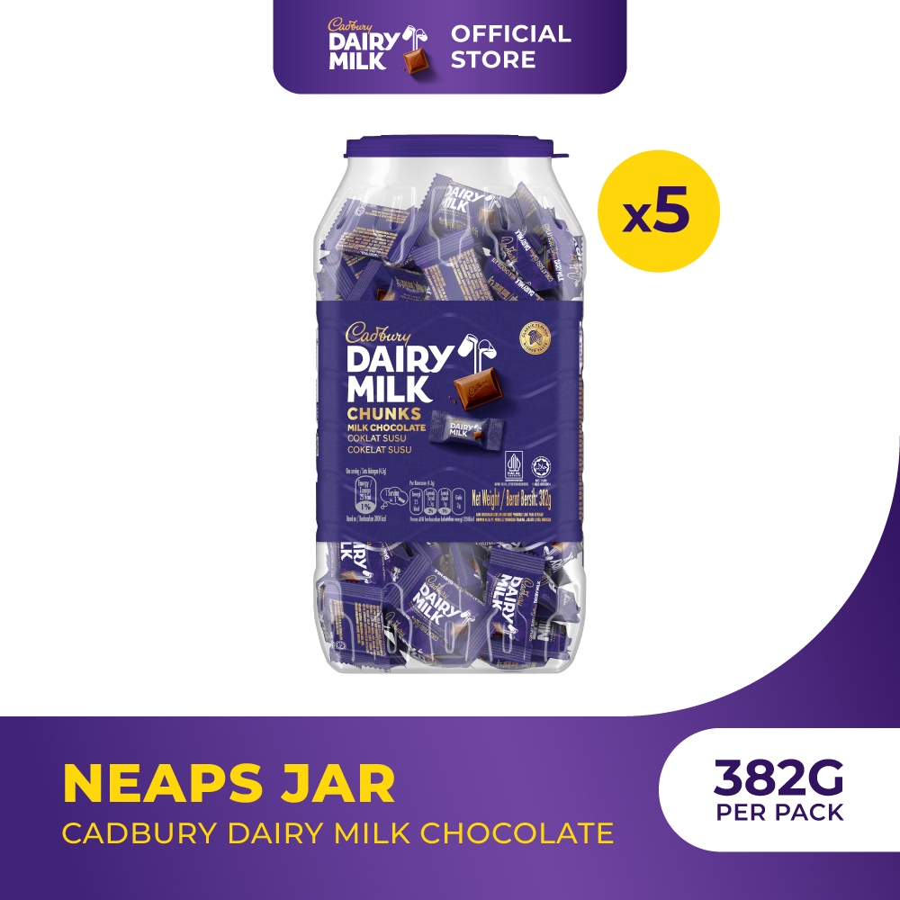 

5pcs Cadbury Dairy Milk Cokelat Neaps Jar 382gr | Coklat dan Susu yang Lembut