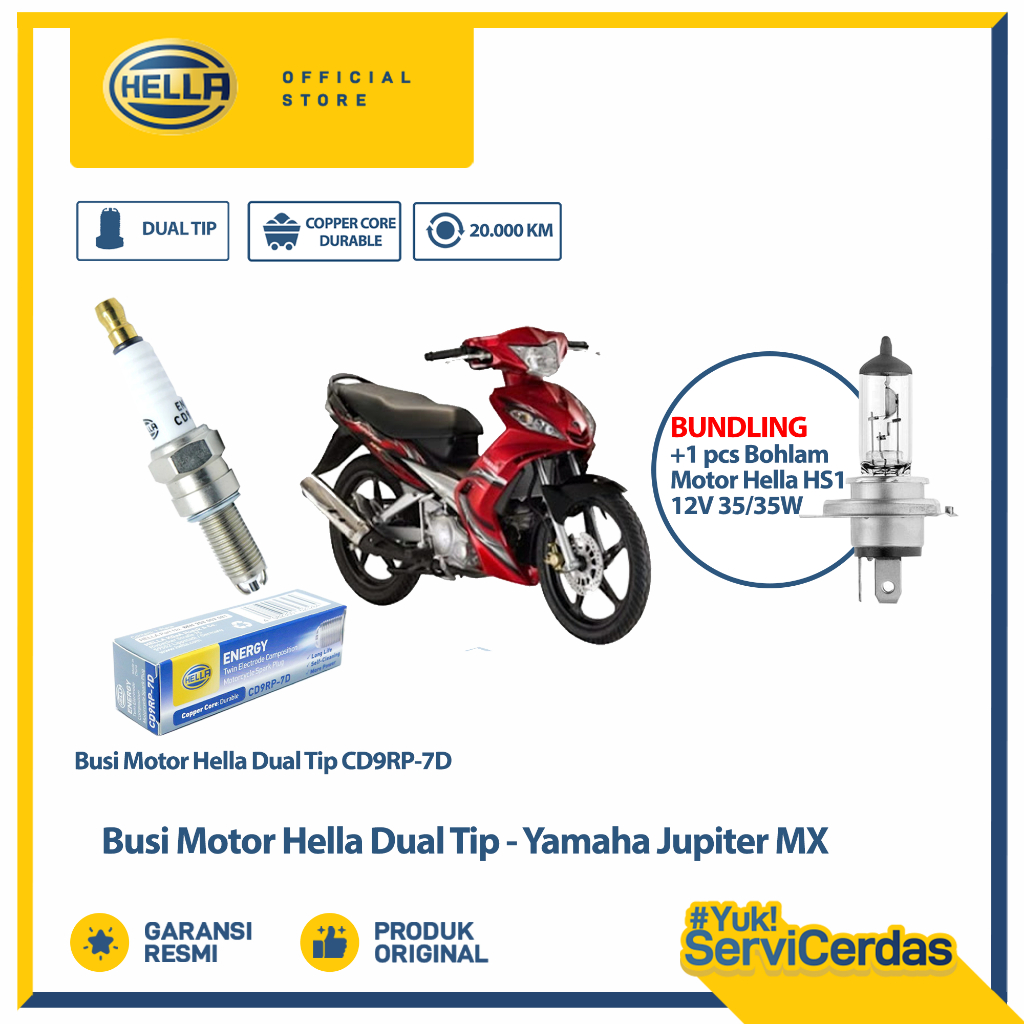 Busi Motor Yamaha Jupiter Mx Hella Dual Tip CD9RP-7D Bundling Bohlam Motor HS1 12V 35/35W PX43T - La