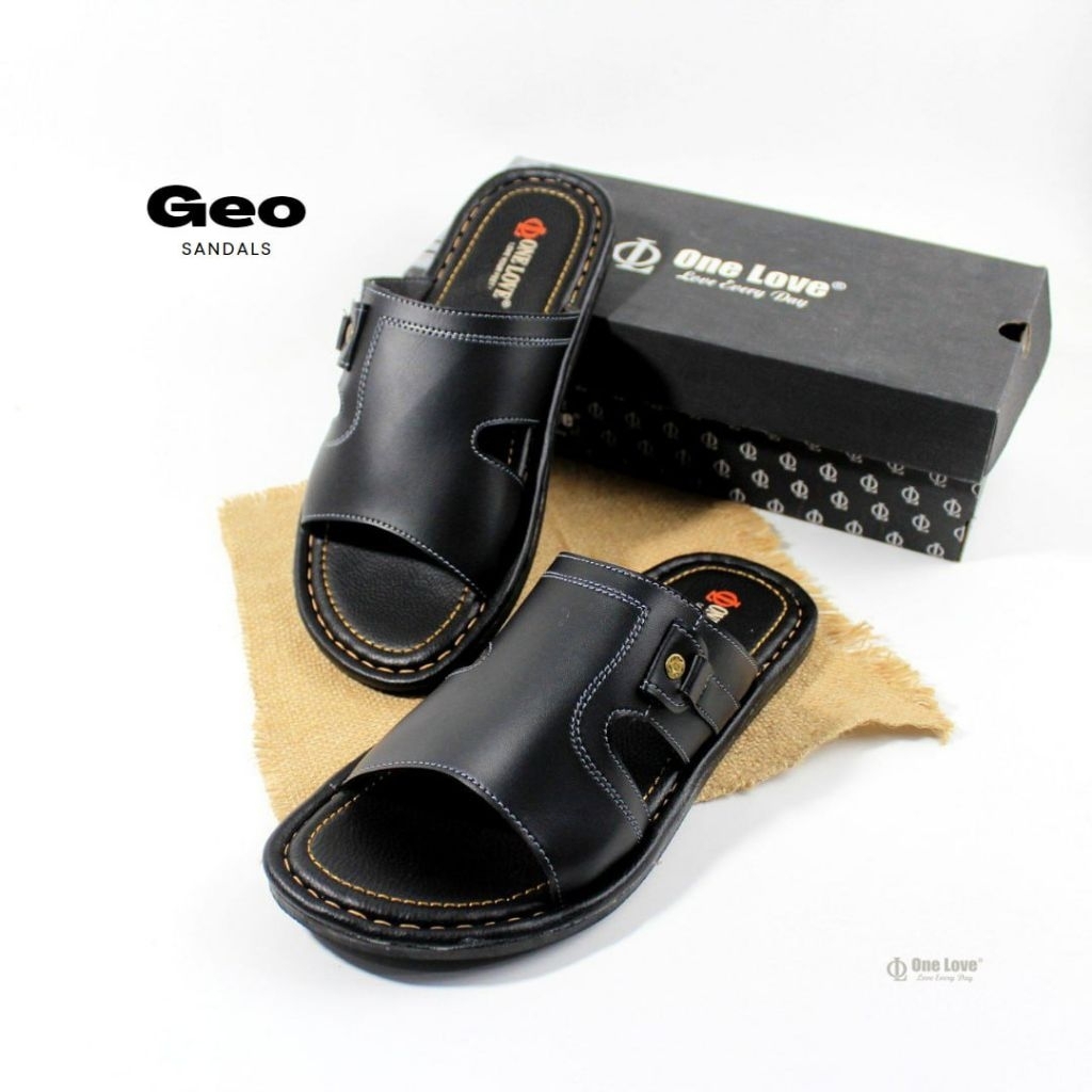 ONE LOVE GEO SANDAL PRIA BLACK SERIES SANDAL LAKI-LAKI SLIP ON NONSLIP SANDAL HITAM