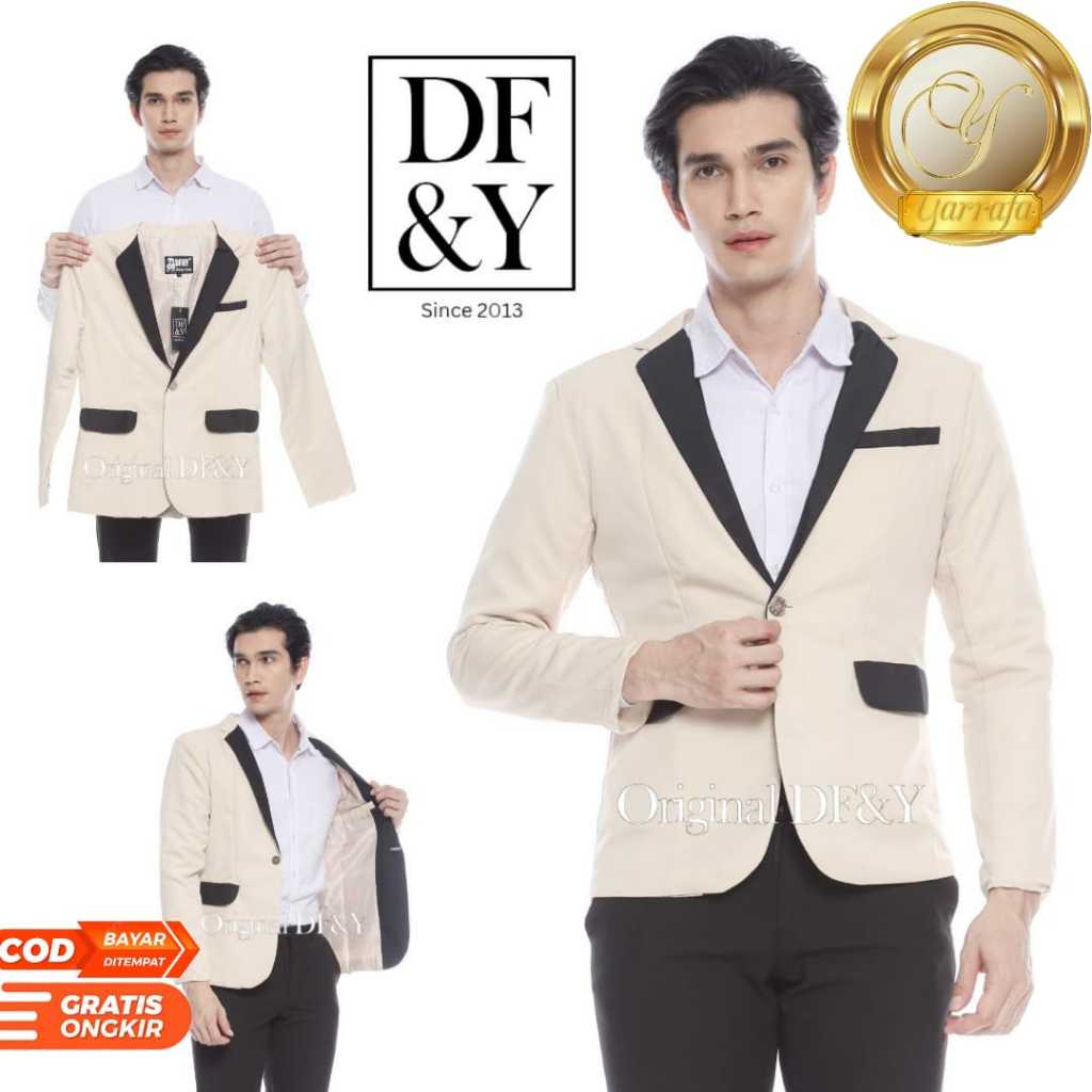 YARRAFA Jas Blazer Pria Cream Kombinasi hitam / Blazer Best Seller DF&Y Abu /Blazer Korea /Jas Slimf
