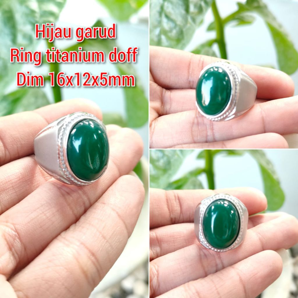 CINCIN PRIA BATU HIJAU GARUD TANGGUNG RING TITANIUM DOFF