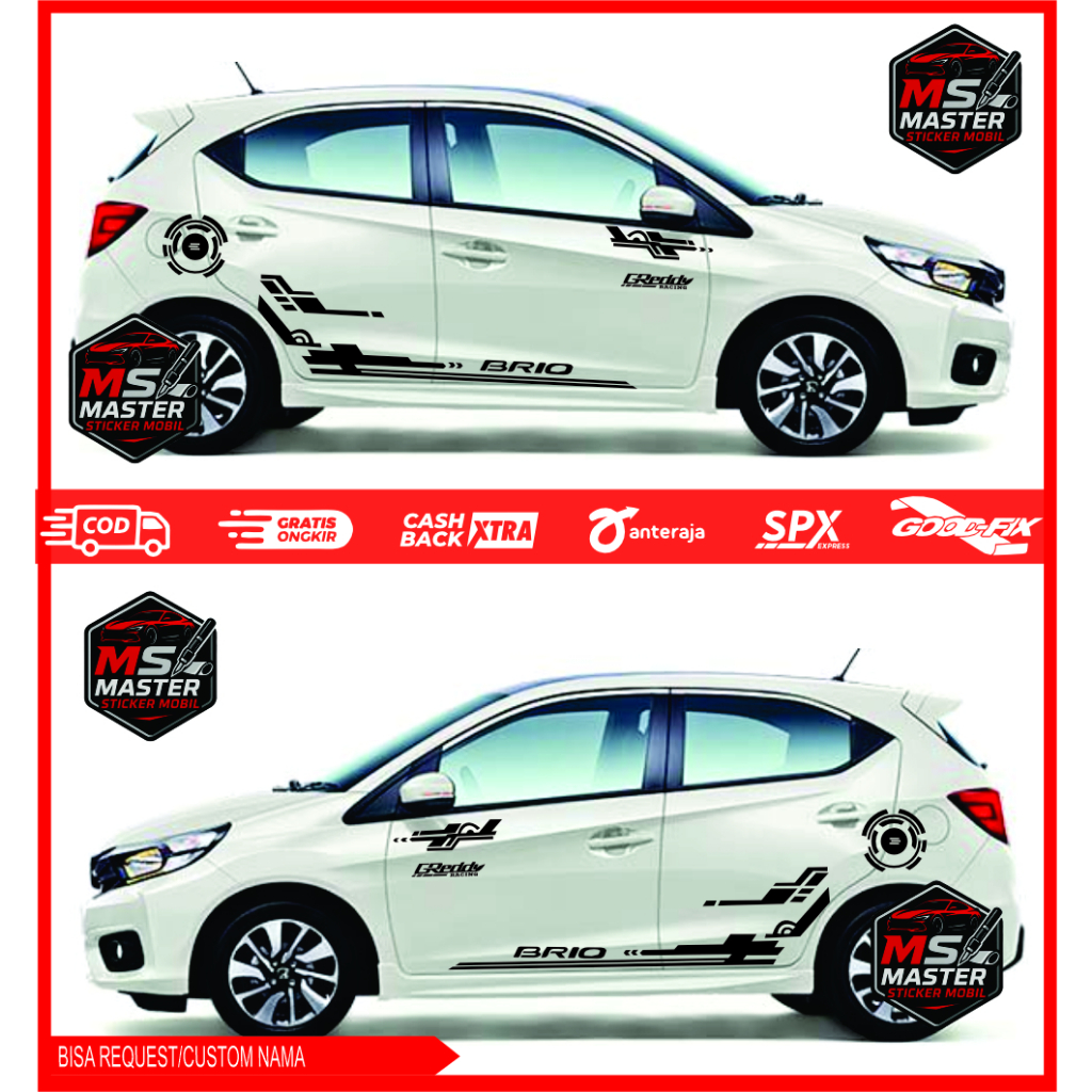 Stiker Cutting Mobil Variasi Brio Ayla Brio Satya Merah Samping Jazz GD3 Terbaru