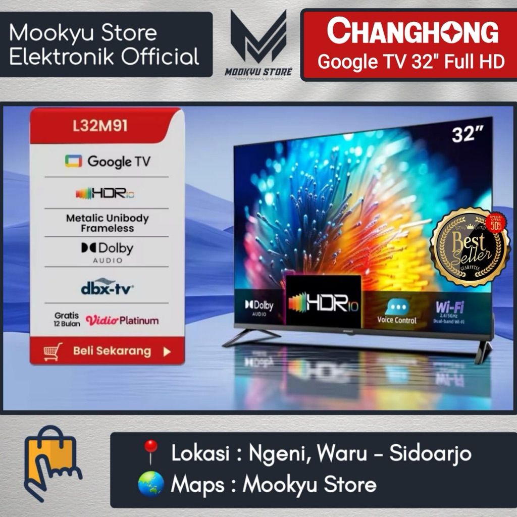 CHANGHONG L32M91 | LED GOOGLE TV 32 inch Bezel Less Design & Bluetooth