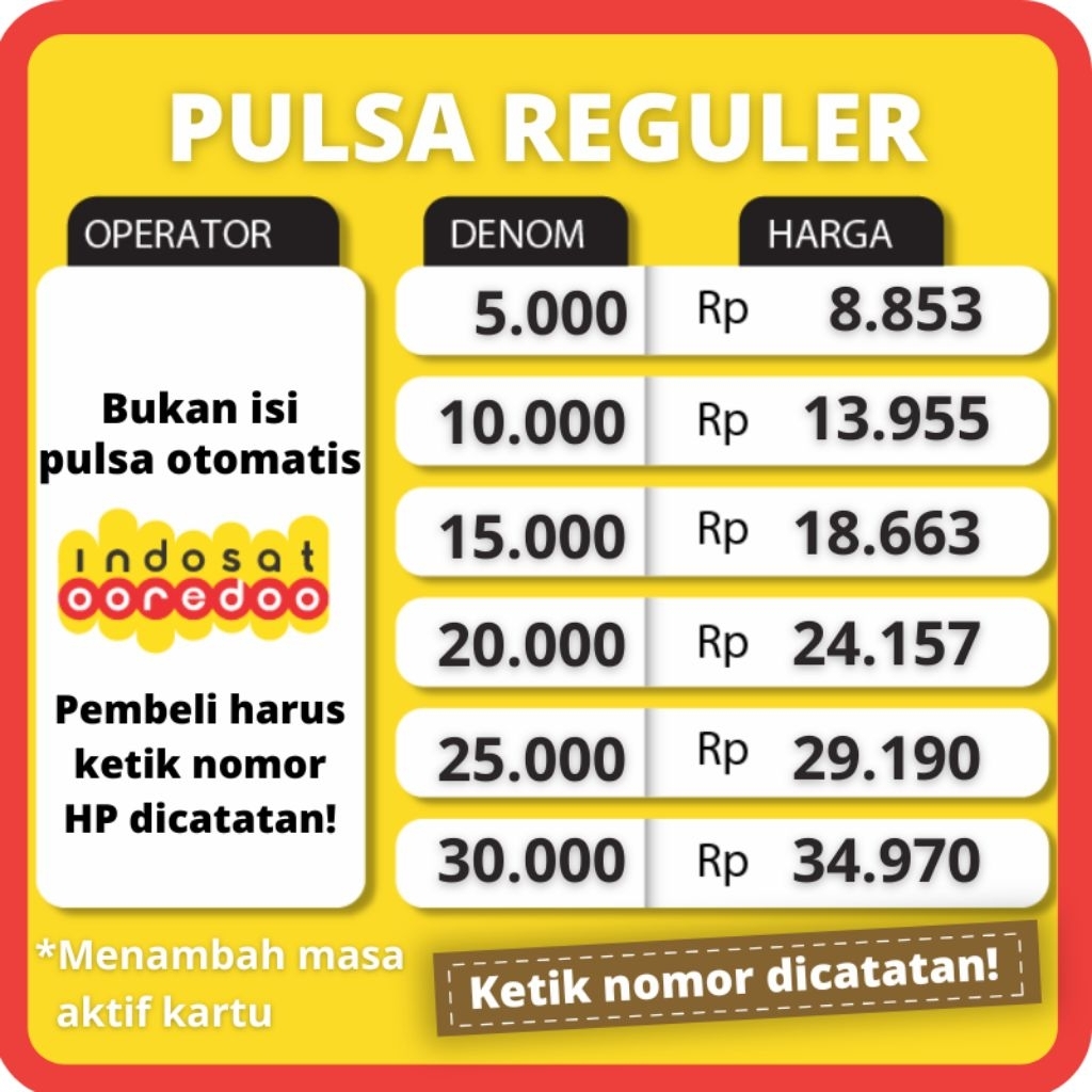 INDOSAT (IM3, Mentari) / Tri Pulsa Reguler 5K - 30K
