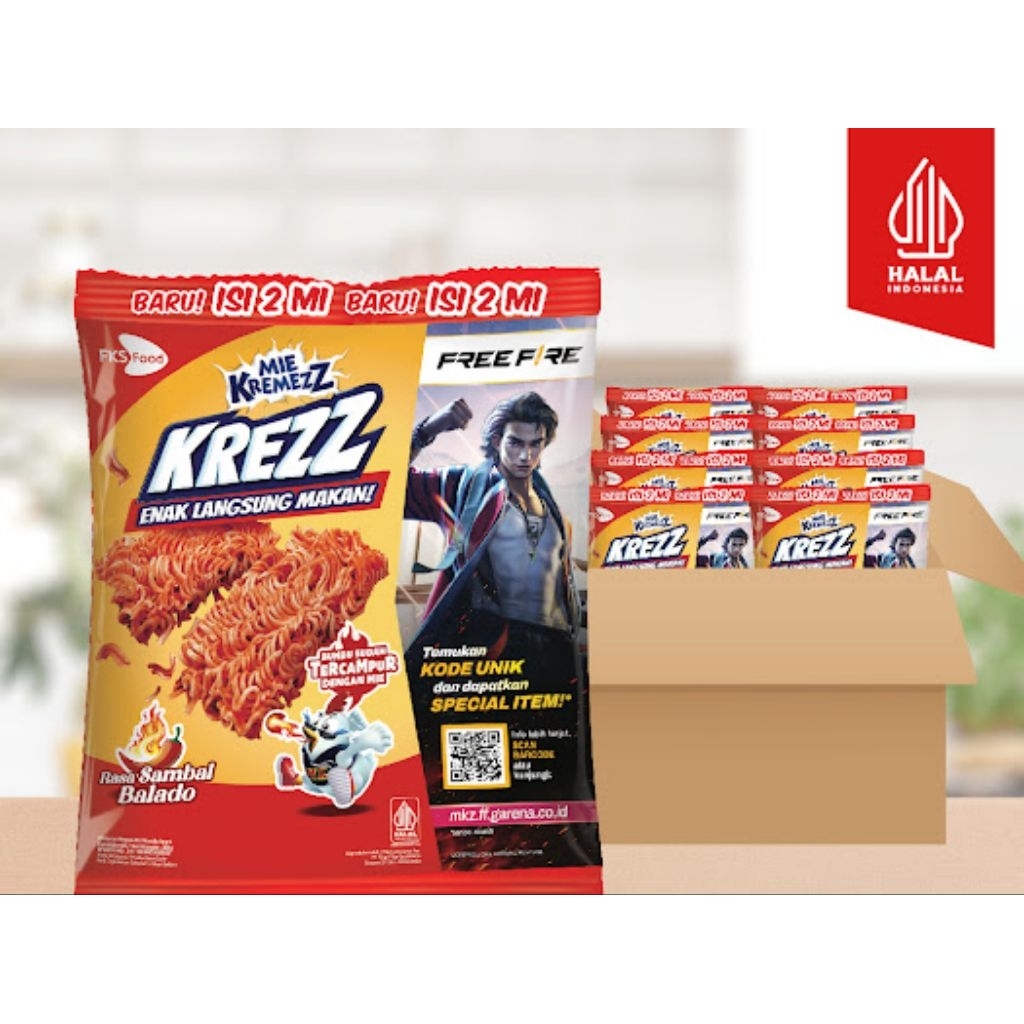 

Mie Kremezz Krezz - Sambal Balado- 1 karton (6 renceng) - 11pcs - 30gr