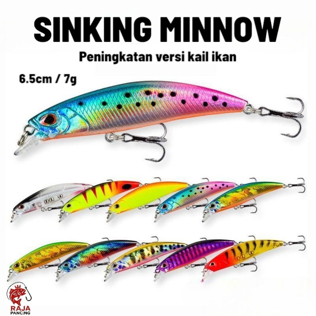 6.5cm/7g Umpan Lure Minnow Slow Sinking Fishing Bait Set Tackle Lure For Fishing Swim Bait Lure Hook