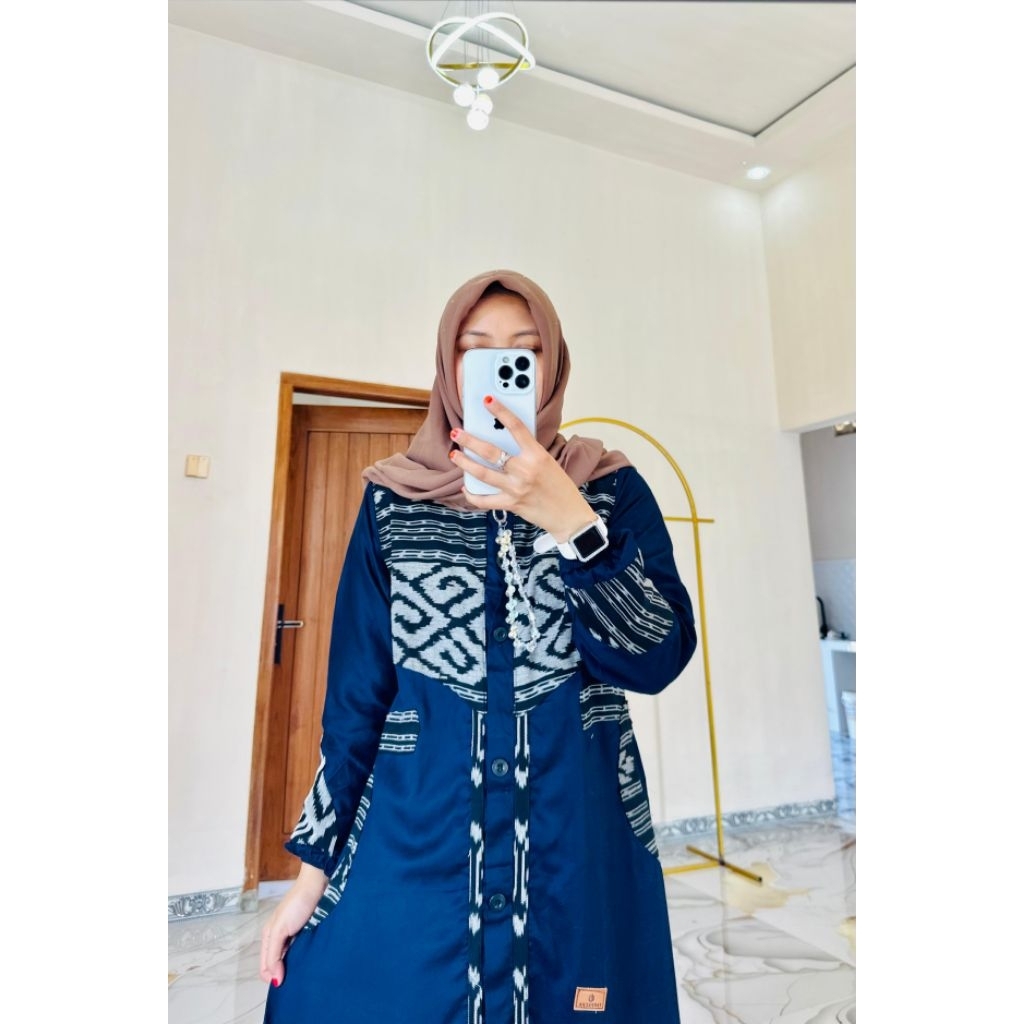 DAILY DRESS TENUN AJYAD NAVY BY FAREECHA_GAMIS FAREECHA TERBARU_GAMIS TENUN TERBARU