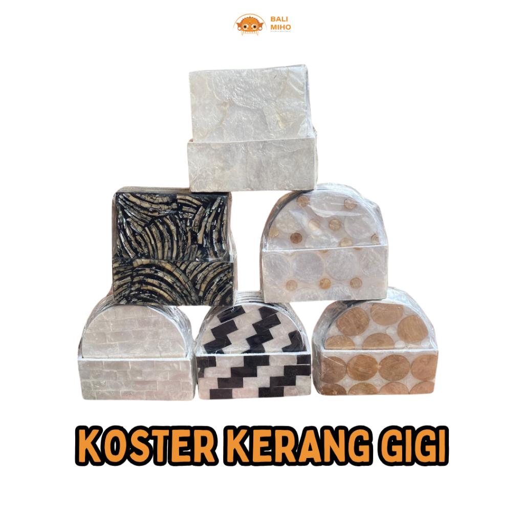 Koster Kerang isi 6 pcs -  Wadah Gelas Kerang- Glass Coaster - Tatakan Dapur Kerang - Kerajinan Kera