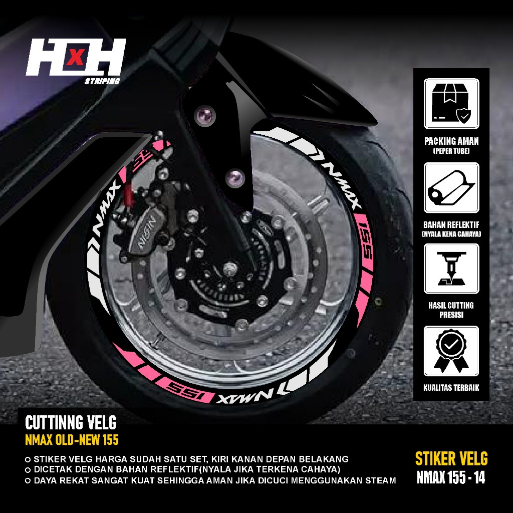 (COD) Cutting Sticker Velg yamaha Nmax 155 turbo connected Stiker Lis Variasi Ban velk nyala 14