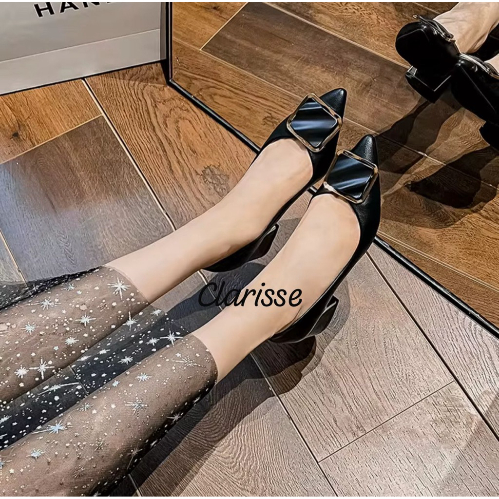 Clarisse 3551 Sepatu Kerja Wanita Chunky Heels Hak Tahu 3.5cm Sintetis Import