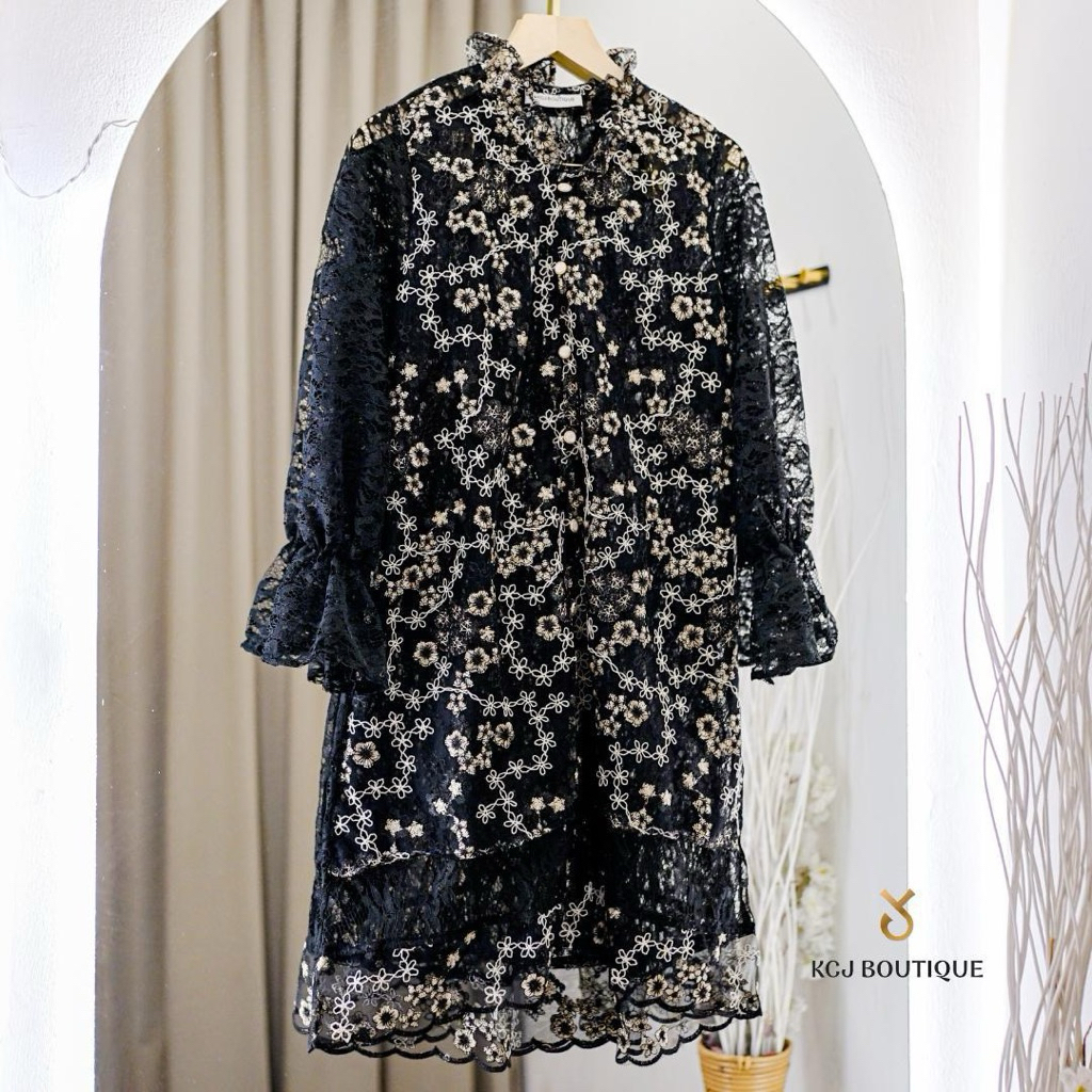 KCJ - DELFIA Tunik Tile Garden Kombinasi Brukat Mewah