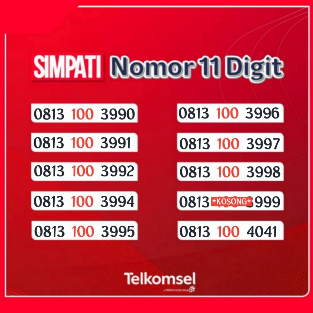 Nomor Cantik Telkomsel 11 DIGIT SIMPATI Prabayar 0813 100 XXXX