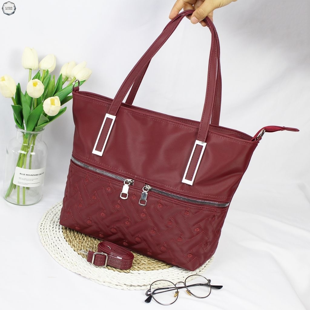 Tas Selempang/Tas Totebag Kuliah/Kerja Wanita/Fashion Ootd 2 in 1||Totebag Onella Crocoly Bordir Pre