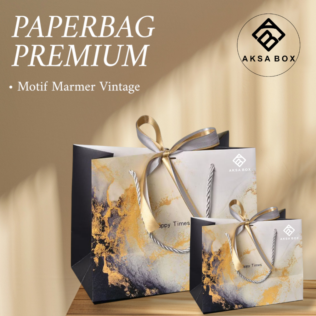 

Paper Bag Marmer Hitam Vintage Kantong Dus Gift Box / Tas Kado