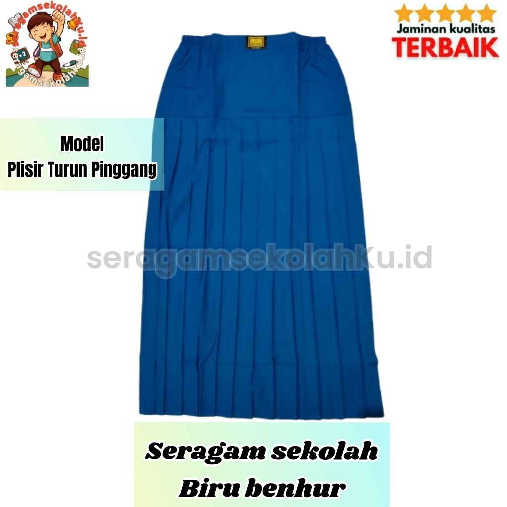 Rok Panjang Sekolah Biru Benhur Rok Plisir SD SMP SMA Turun Pinggang Meksi Pinggul Plisir Rempel War