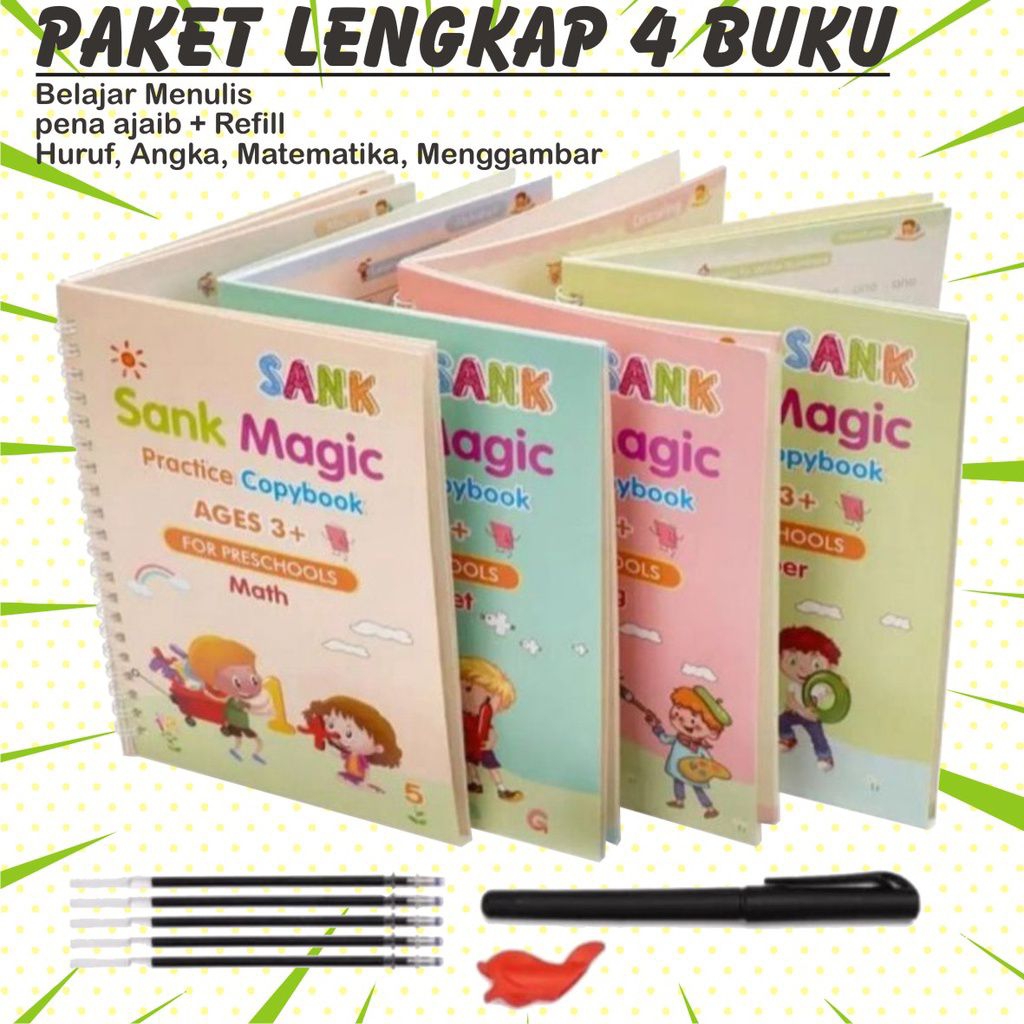 

sank magic booo isi 4 buku+bulpen Refill untuk anak 3+