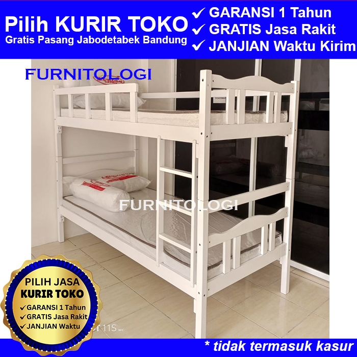 Ranjang 2 Susun Putih - Ranjang Tingkat 2 Susun Bunk Bed Minimalis 90x200 tanpa Sorong Dipan Tingkat