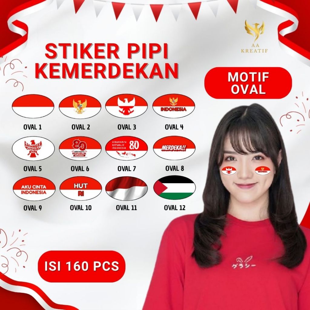 

Stiker Pipi Kemerdekaan HUT RI Bendera Merah Putih Indonesia Agustusan Motif Oval Isi 160 Pcs