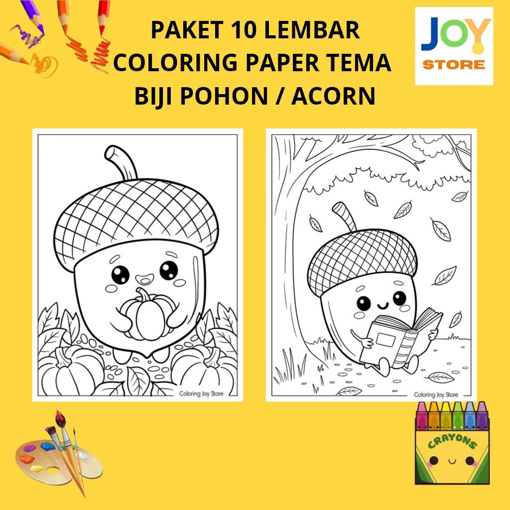 

PAKET 10 Lembar Kertas Gambar Mewarnai Tema Acorn Cute Squirrel / Biji Pohon Oak Tree Ukuran A4 150 gsm - Coloring Paper 141