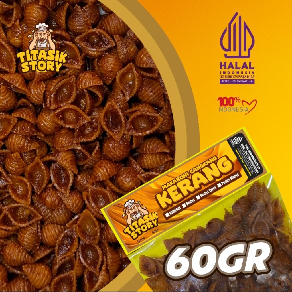 

60gr Makaroni Kerang Titasik Story - BPOM P-IRT 8053206120622-29 - HALAL ID32110020642561024