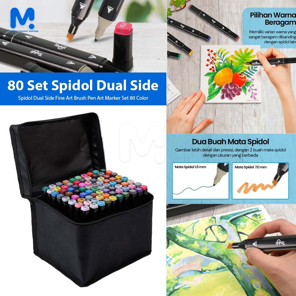 

Art Marker Set 80 Warna Spidol Gambar Dua Sisi Fine & Brush Tip 80 Warna untuk Sketsa dan Ilustrasi