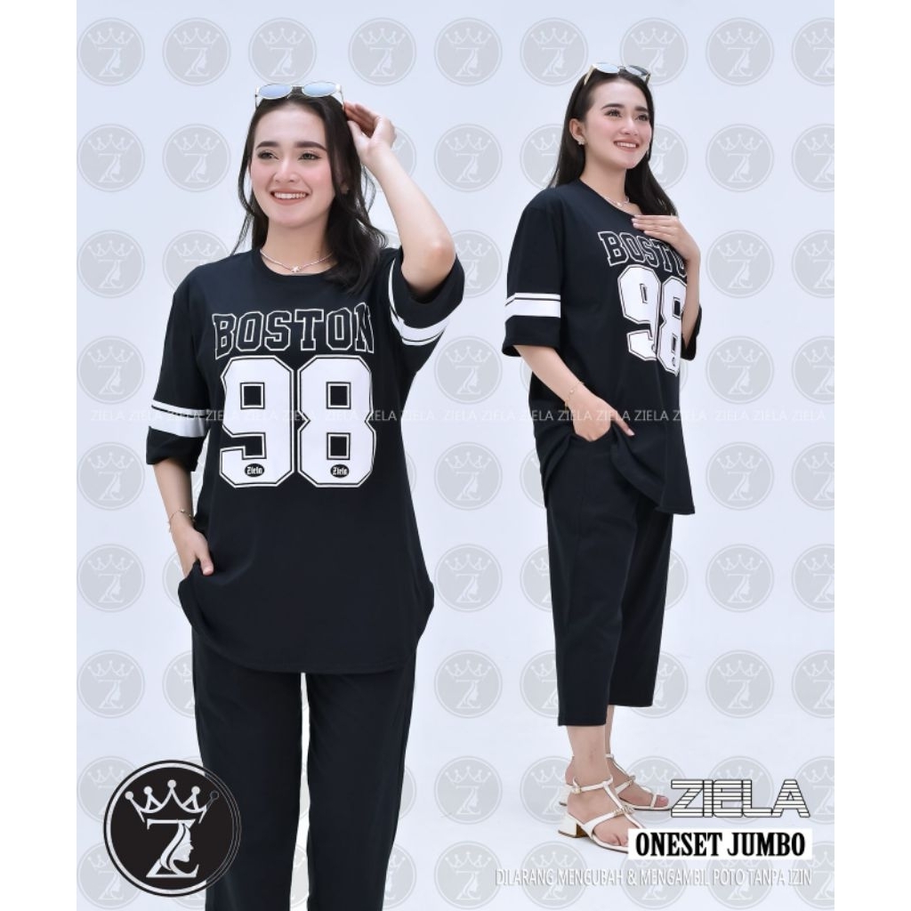 SETELAN ZELA JUMBO//SET CP PENDEK JUMBON KAOS POLOS COMBED SABLON//ONESET ZIELA KAOS