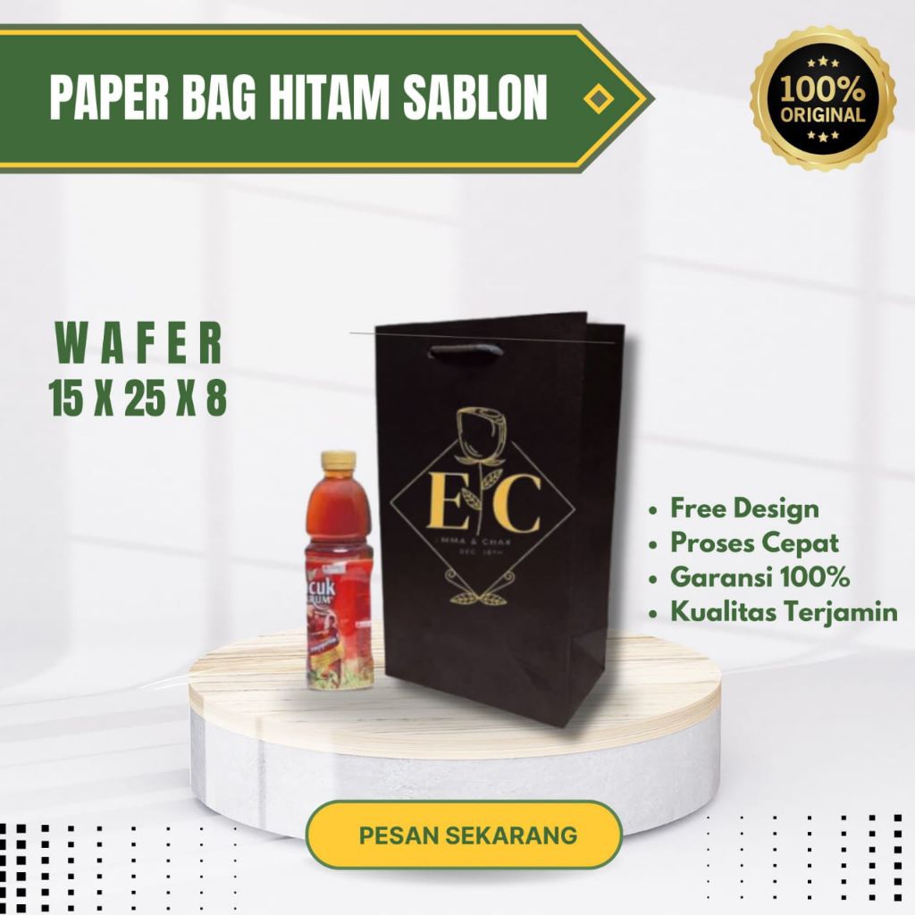 

PAPER BAG SOUVENIER WAFER HITAM 15 X 25 X 8 PAPER BAG CUSTOM SABLON SOUVENIER PAPER BAG KADO
