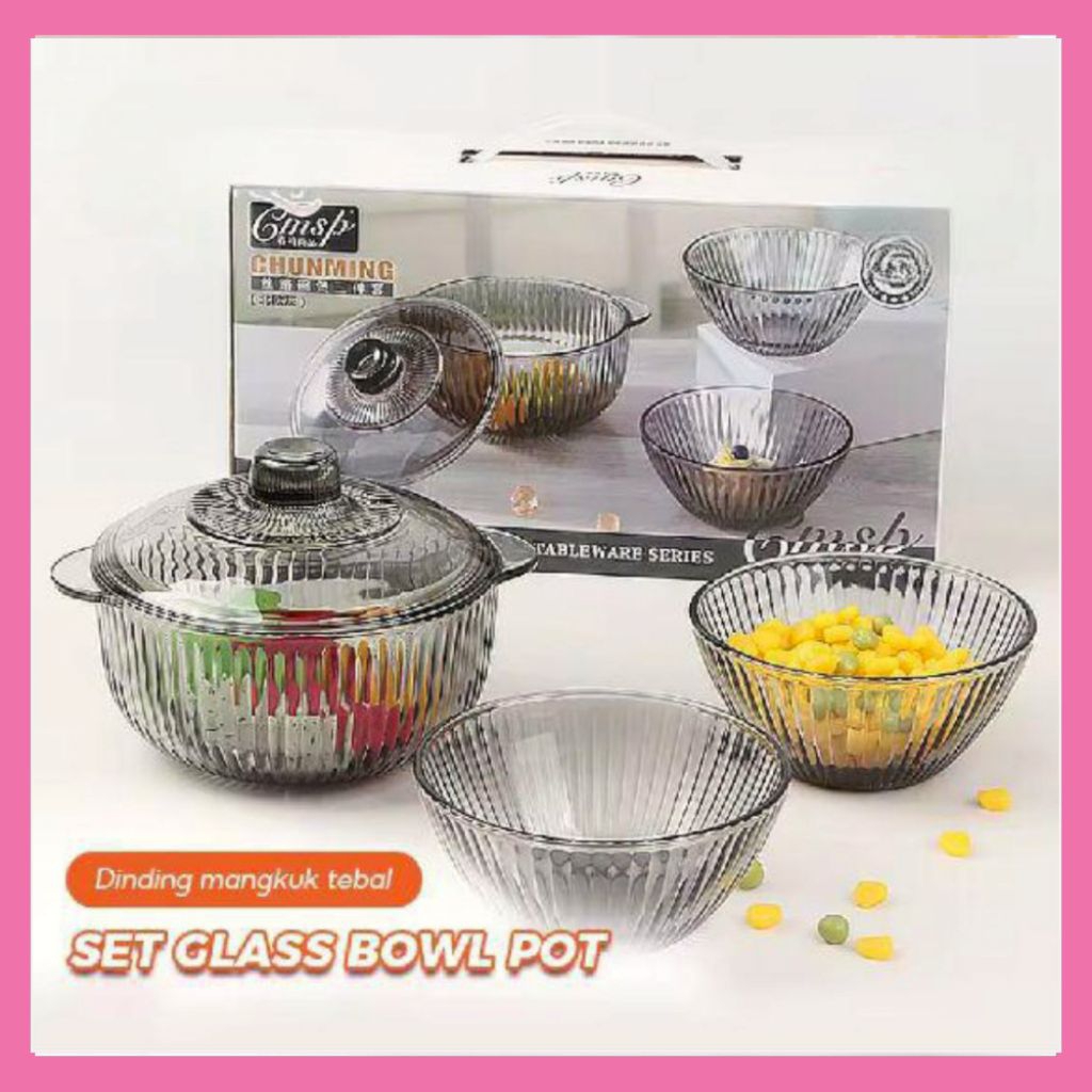 Set Mangkok Kaca Mini Isi 3 Mangkuk Wadah Makan Tempat Sayur Soup Dessert