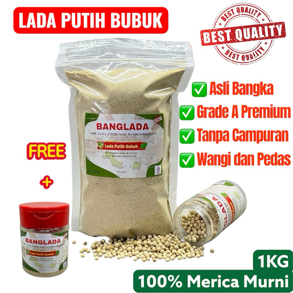 

Lada putih bubuk asli Bangka BANGLADA 1KG free 35gr Merica bubuk Lada bubuk Premium Grade A Super wangi dan pedas