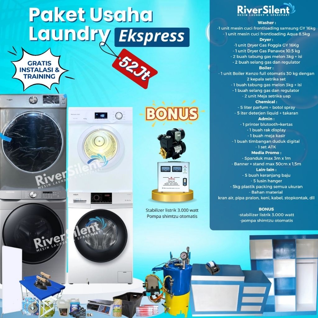 paket usaha laundry 52 juta | mesin laundry expres
