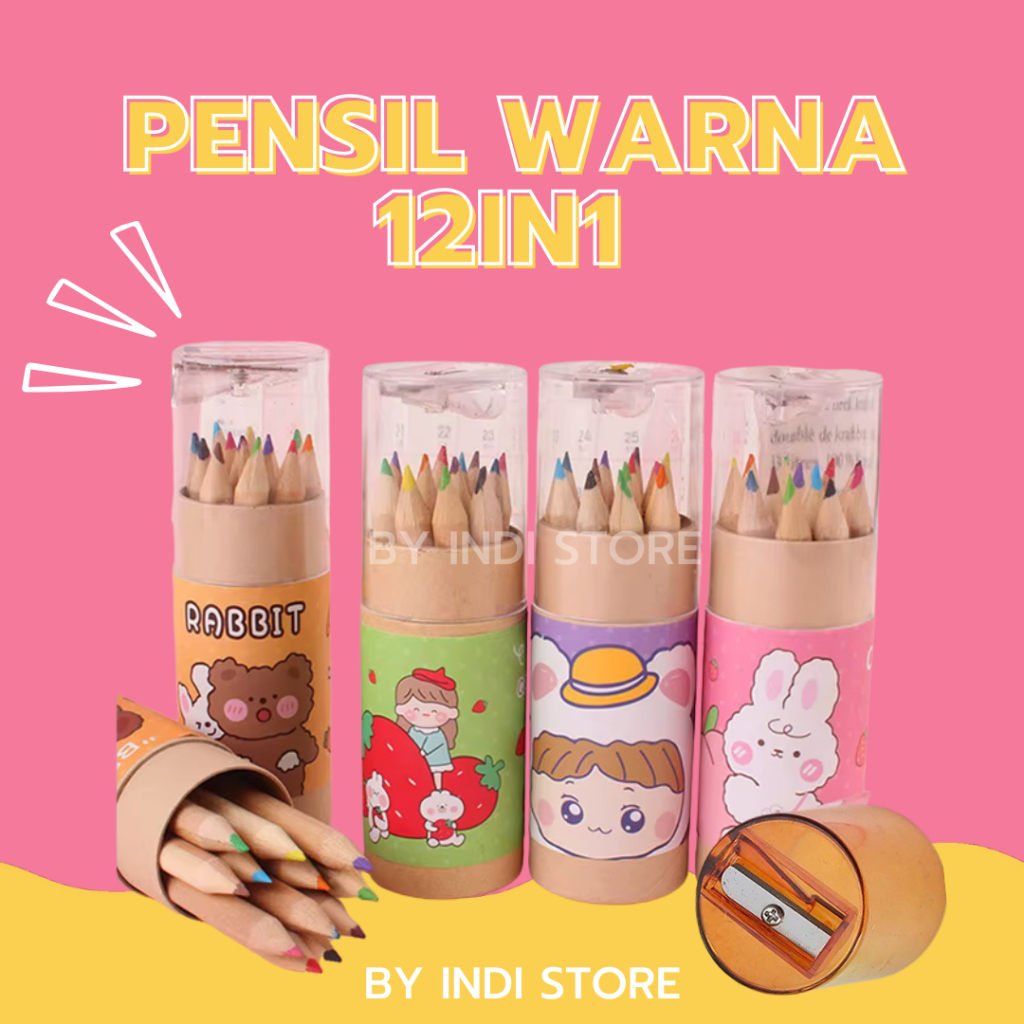 

[Ready Bandung] Pensil Warna 12 IN 1 Serutan Pensil Color Pencils Quality Pensil Warna Karakter Kemasan Tabung Murah