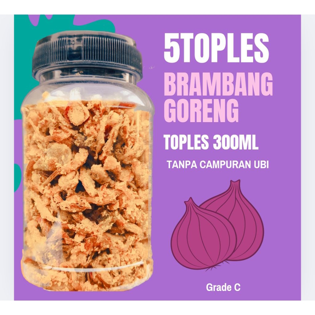 

5 toples brambang goreng kemasan praktis toples 300 ml kriuk renyah rasa original tanpa campuran ubi