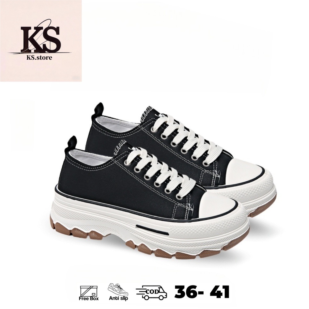 KS Sepatu Putih Wanita Sneakers Olahraga Sepatu Kanvas Wanita Korea Sport Shoes cewek kets