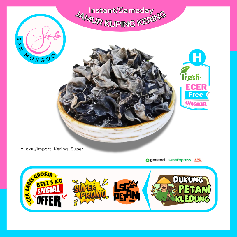 

Sanmonggoo >> Jamur Kuping Kering -- Hasil Bumi Sindoro Sumbing Ecer (H)