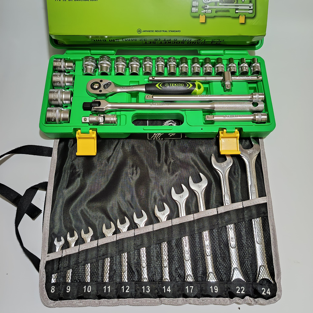 Kunci Bengkel Tekiro Full Set - Kunci Shock Tekiro 8-32 mm 6pt 1/2" 24 Pcs Box Besar & Kunci Ring Pa