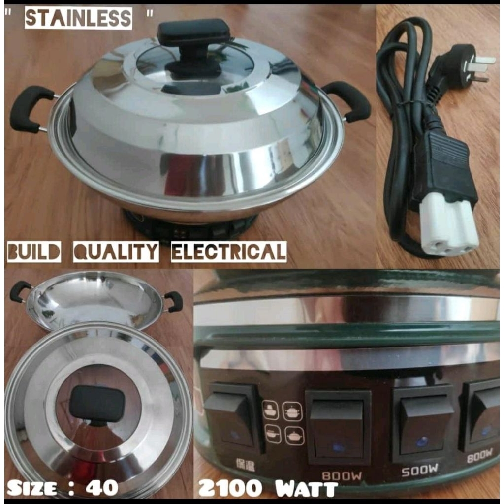 kuali listrik stainless 16" / wajan listrik