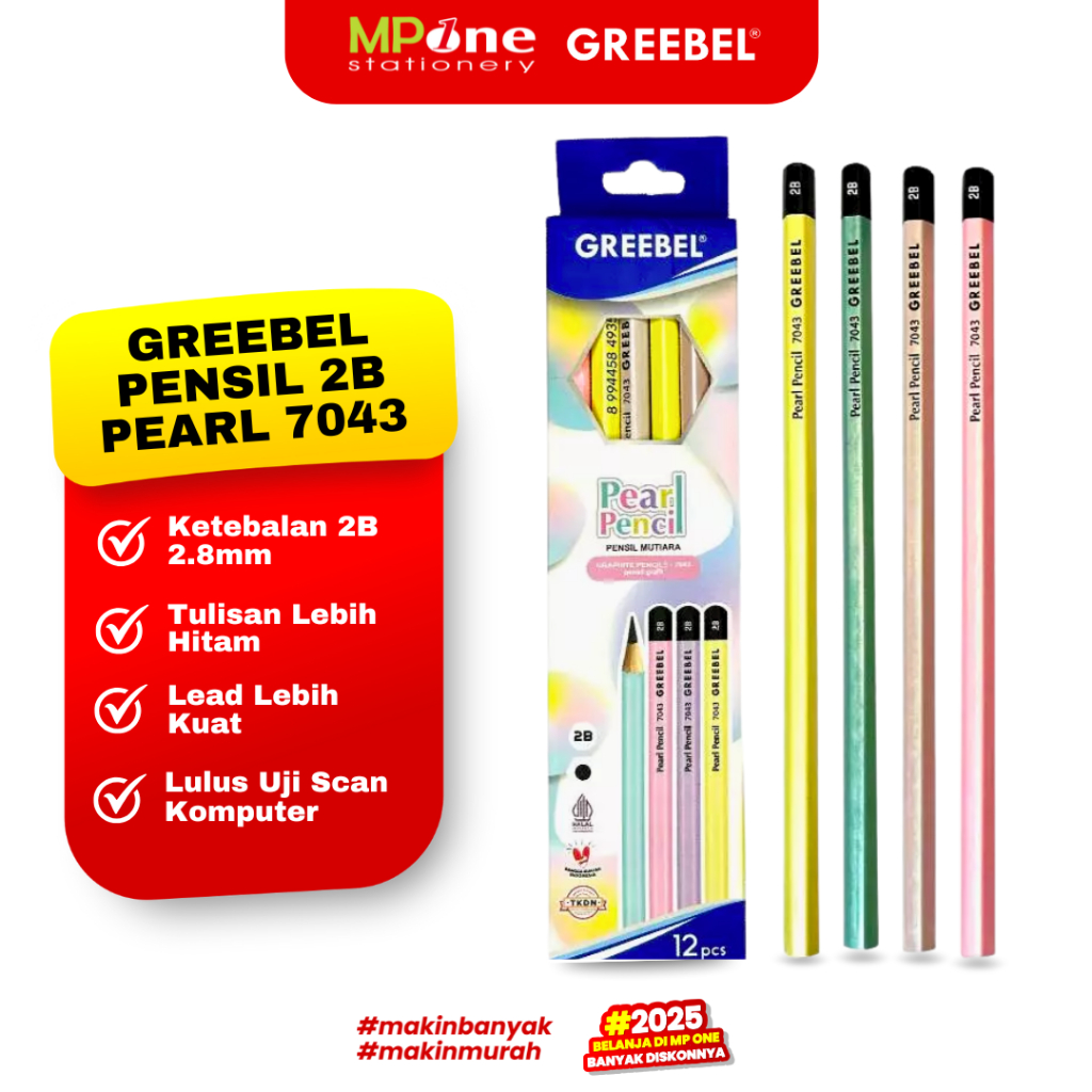 

(1 KOTAK) Greebel Pensil Kayu 2B 7043 Warna Pastel / Pensil Pearl 2B GREEBEL Isi 12pcs