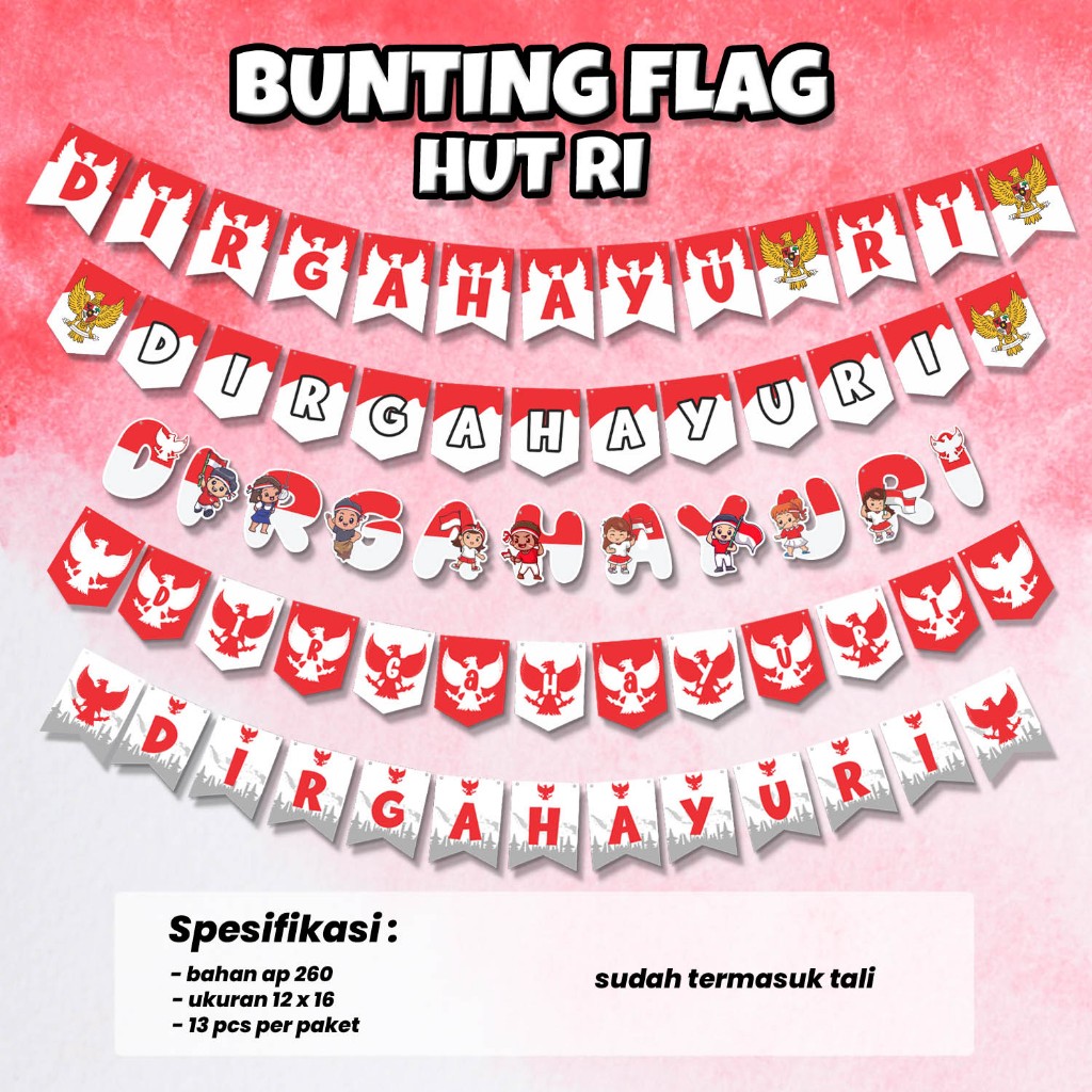 BUNTING FLAG KEMERDEKAAN INDONESIA - banner bendera merah putih AP260 - bendera kertas merah putih 1