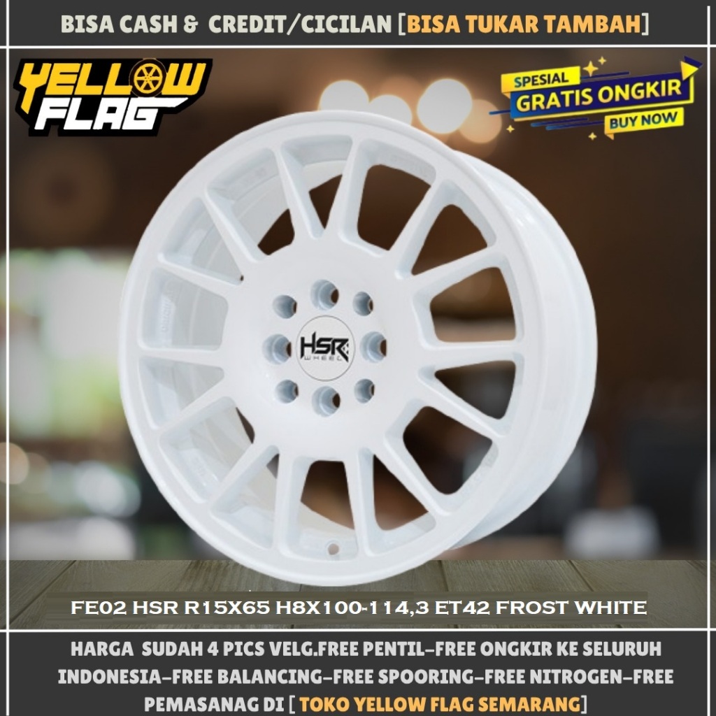 PROMO VELG MOBIL RING 15 HSR FE02 R15 LEBAR 6,5 PCD 4X100 4X114,3 ET42 WARNA PUTIH PELEK RING15