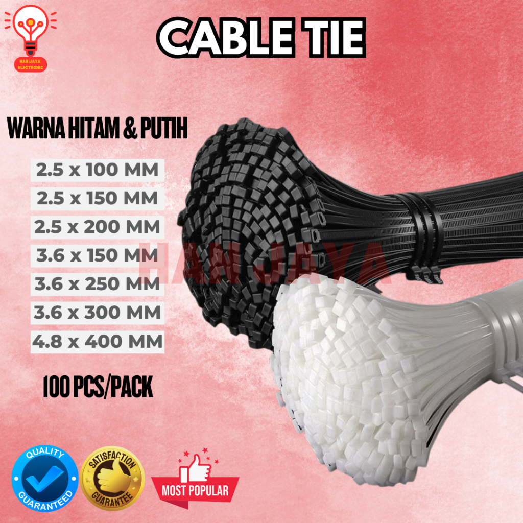 

CABLE TIE KABEL TIS NYLON BERKUALITAS TINGGI MURAH MERIAH 1 PACK ISI 100PC 2.5/3.6/4.8 10CM 15CM 20CM 25CM 30CM 40CM