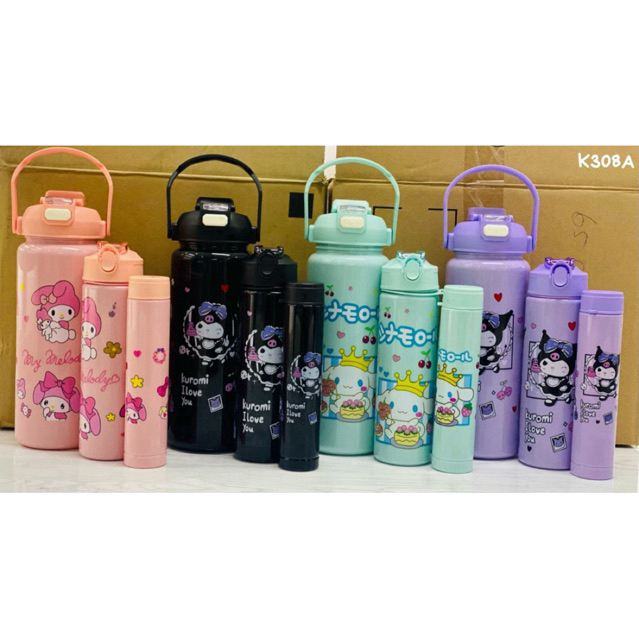 Botol Minum Plastik Doff Beranak Sanrio 3 in 1 K 308 A Kuromi Ungu , Cinnamonroll , Kuromi Hitam , M