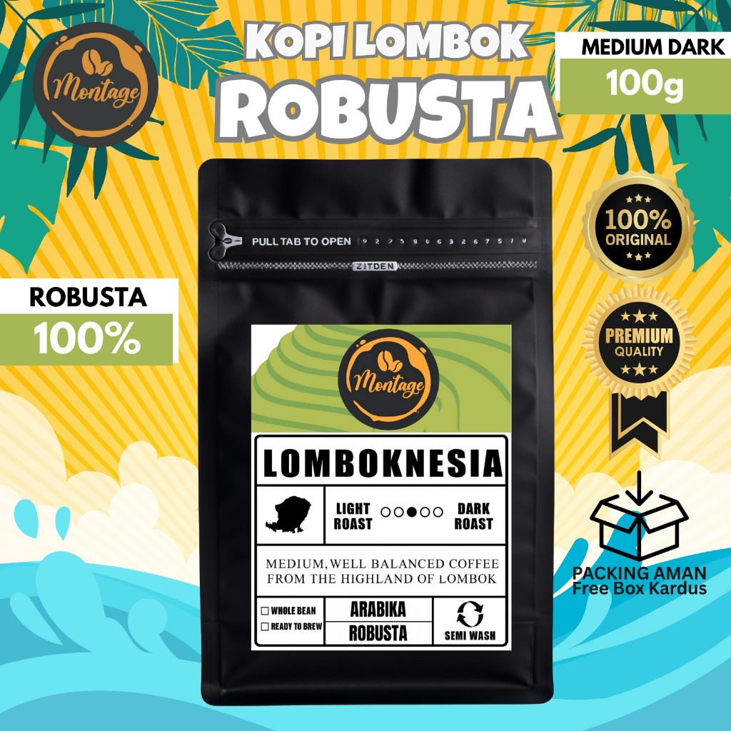 

Montage Kopi Lombok Rinjani Robusta 100g No.1 Grade Kopi Bubuk Murni 100% Americano Coffee