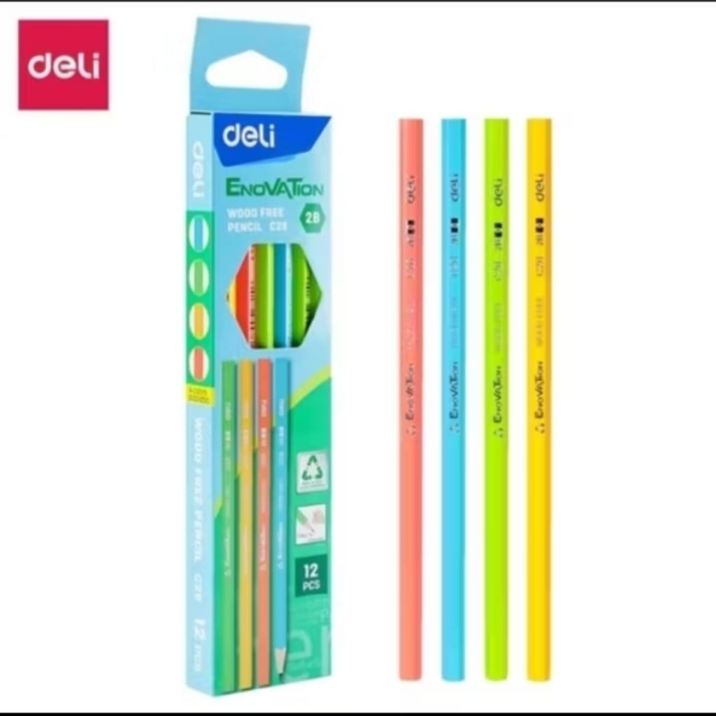 

Deli Wood Free Pencil/ Pencil 2B isi 12 Pcs Ramah Lingkungan Bahan Daur Ulang