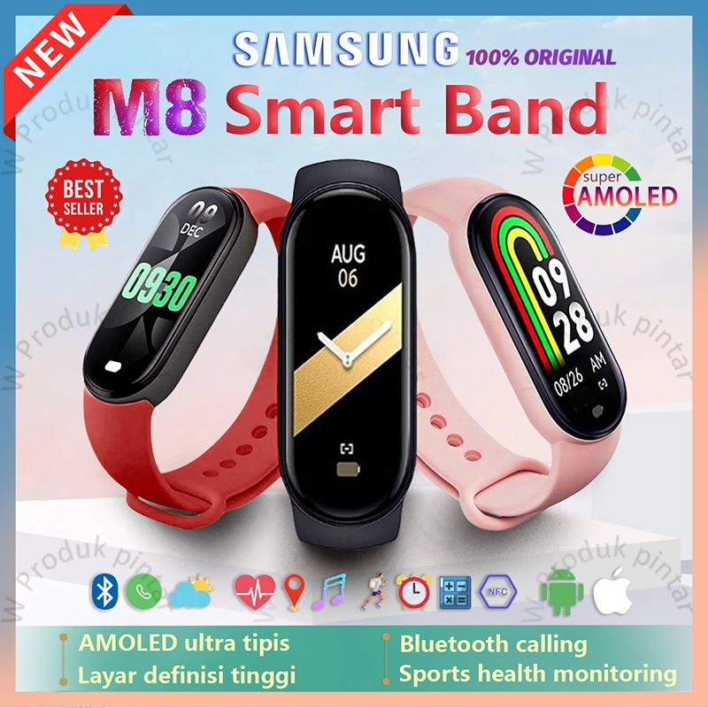 [100% Original] SAMSUNG Smart Band M8 Pria Smartband Smartwatch Wanita Jam Tangan Smartwatch Bluetoo