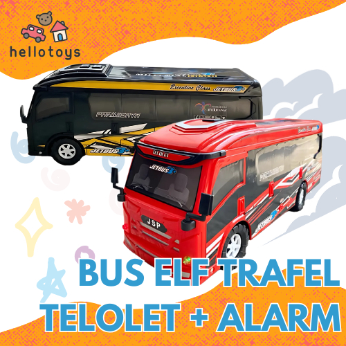 Mainan Anak Bis Basuri ELF Trafel Musik Telolet + Alarm Mobil Mobilan Bus Elf Pushback Pakai Baterai