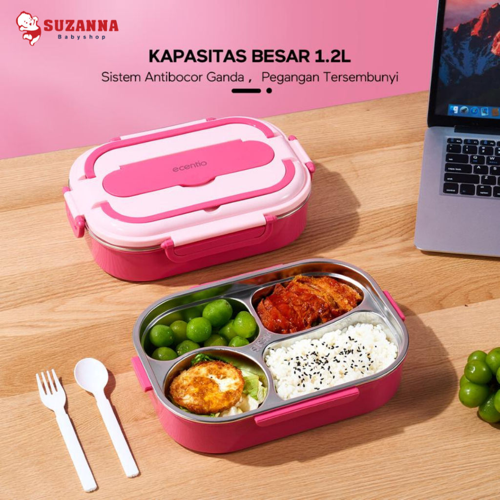 ECENTIO Lunch Box 1200ml Stainless Steel / Kotak Makan