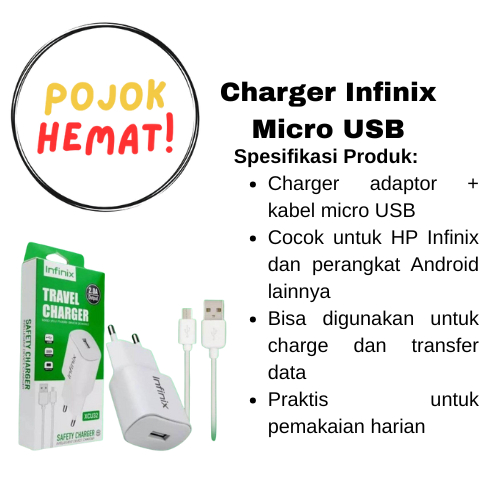 Charger Infinix Hot 9 Micro USB Casan HP Android Kabel Data Cas Cepat Murah