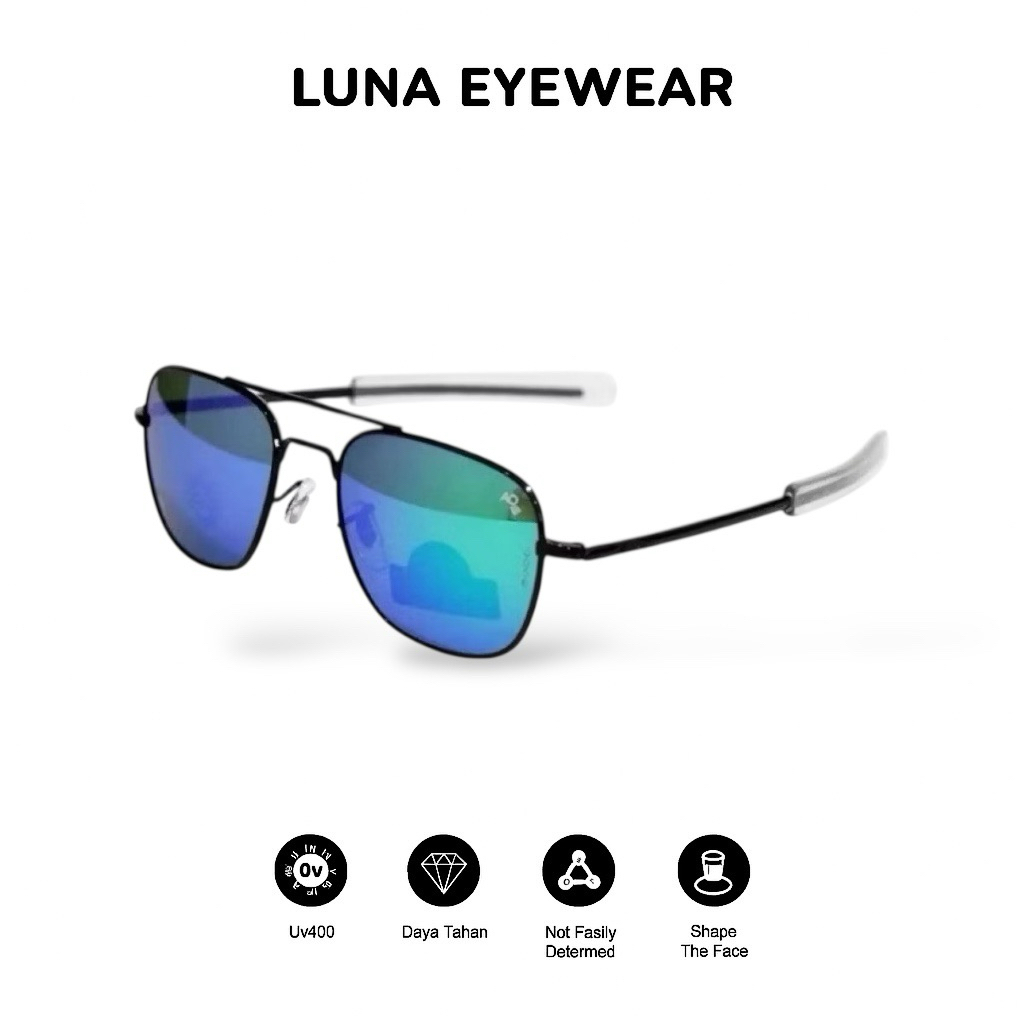 Kacamata Fashion Pria Wanita AO Original Sunglasses Lensa Aviator Anti UV Protection Hitam Elegan